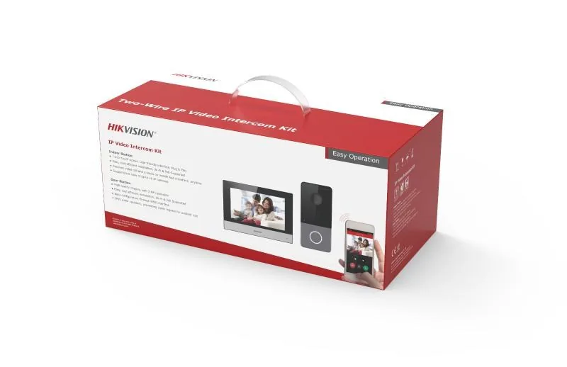 The Hikvision DS-KIS603-P IP video intercom kit in its box
