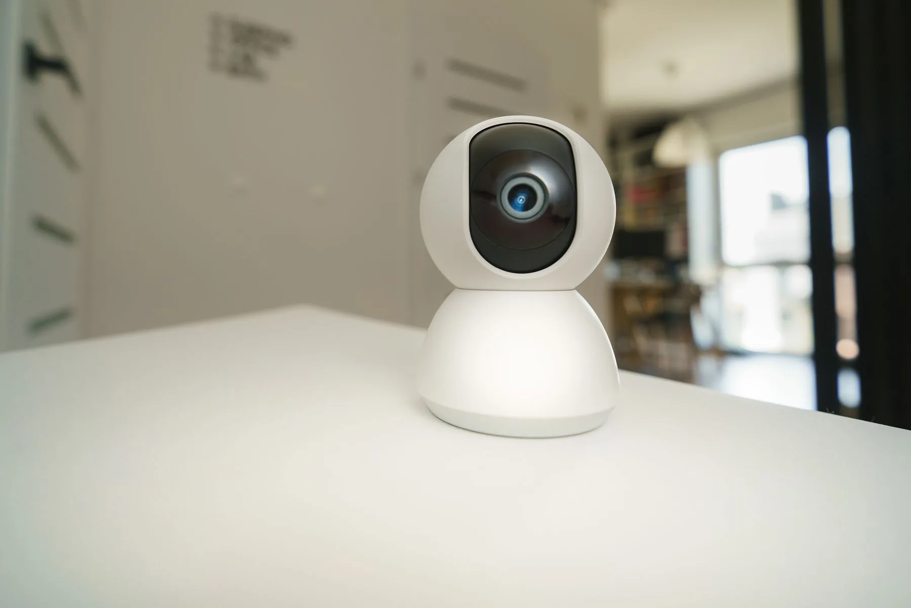 Smart home CCTV camera installed in a bright Singapore living room
